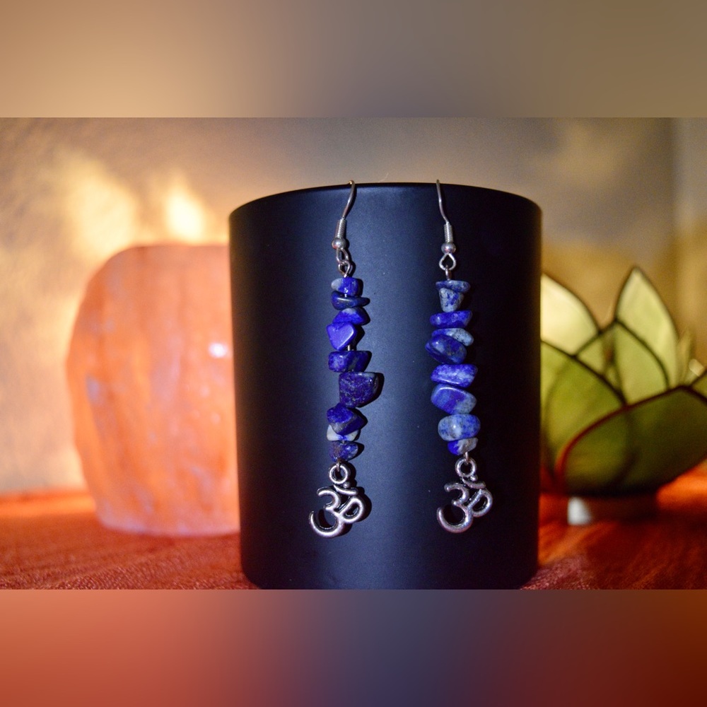 Handmade Lapis Lazuli “Ohm” Earrings - All NATURAL Gemstones - Nickel Free
